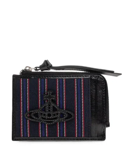 Vivienne Westwood Orb-plaque Striped Card Case In Black