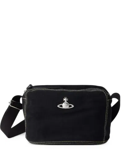 Vivienne Westwood Orb-plaque Top-stitch Crossbody Bag In Black