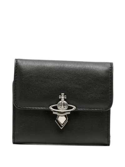 Vivienne Westwood Orb-plaque Tri-fold Wallet In Black