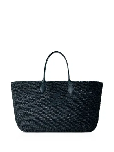 Vivienne Westwood Orb-plaque Woven Tote Bag In Black