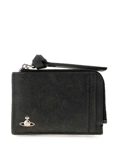 Vivienne Westwood Orb-plaque Zip-around Card Holder In Black