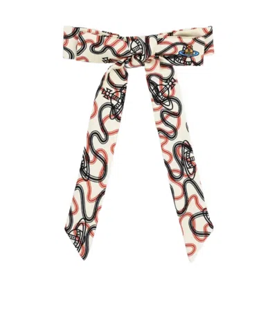 Vivienne Westwood Orb-print Bow Hair Clip In Neutral
