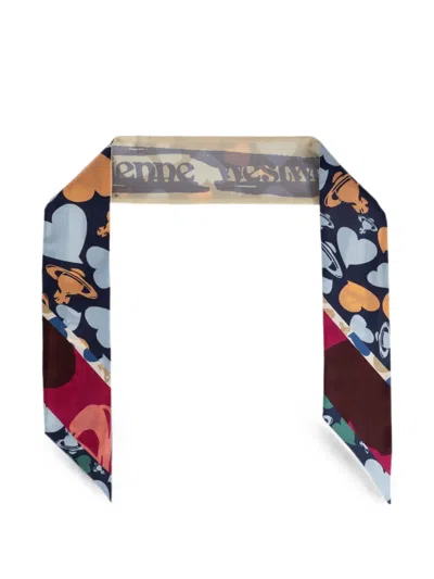 Vivienne Westwood Orb-print Heart-pattern Scarf In Brown