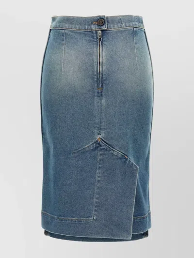 Vivienne Westwood Organic Cotton Denim Midi Skirt With Asymmetric Hem In Navy