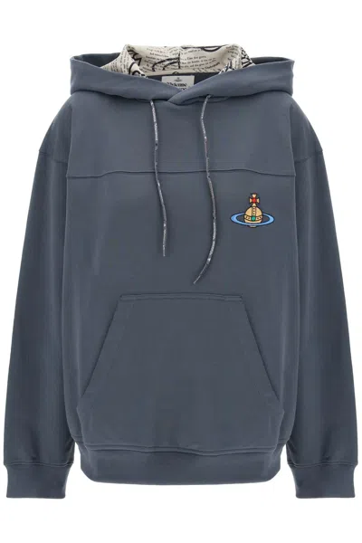 VIVIENNE WESTWOOD ORGANIC COTTON HOODED SWEATSHIRT WITH EXPOSED STITCHING AND ORB EMBROIDERY
