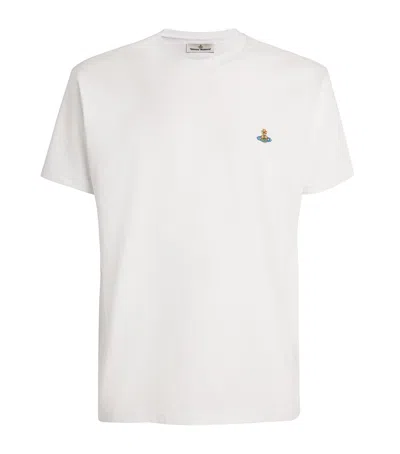 Vivienne Westwood White Crewneck T-shirt With Multicolor Orb Embroidery In Cotton