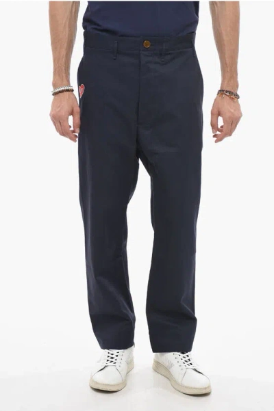 Vivienne Westwood Organic Cotton Pants With Contrasting Embroidery In Blue