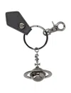 Vivienne Westwood 3d Orb Gunmetal Keyring In Black Saffiano Plain