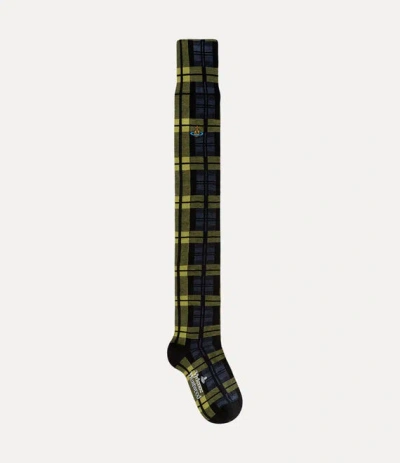 Vivienne Westwood Over The Knee Sock Moonshine Tartan Blue Os-u Women