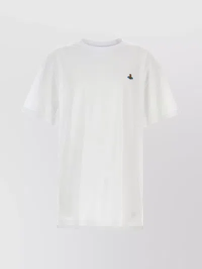 Vivienne Westwood White Crewneck T-shirt With Multicolor Orb Embroidery In Cotton
