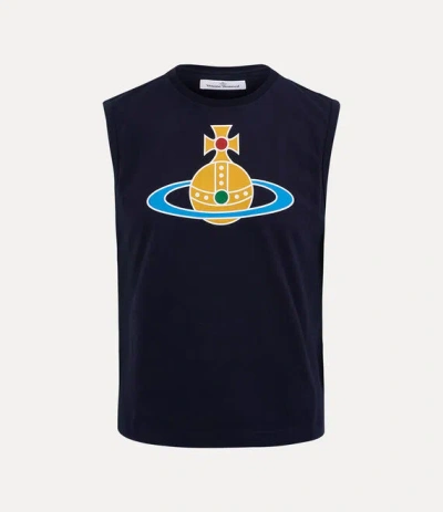Vivienne Westwood Oversized Orb Muscle Vest Cotton Navy Blue Xl Men