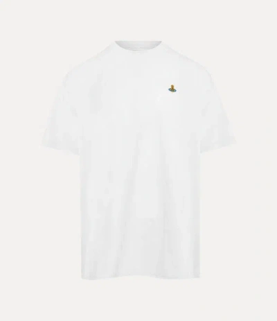 Vivienne Westwood White Crewneck T-shirt With Multicolor Orb Embroidery In Cotton
