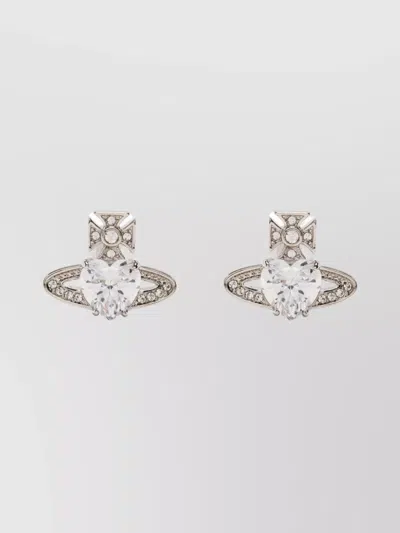 Vivienne Westwood Pair Crystal Heart Earrings In Metallic