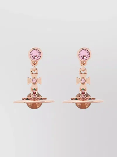 Vivienne Westwood Pair Stud Earrings Crystal Embellishment In Pink