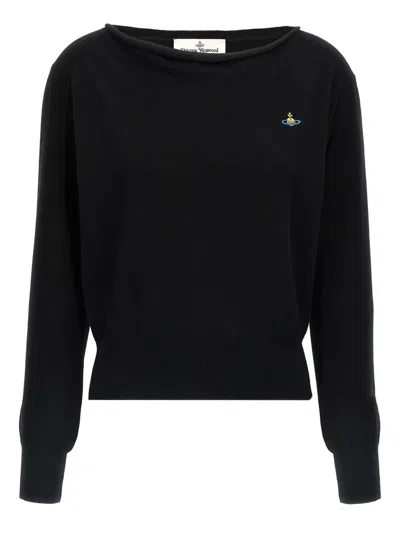 Vivienne Westwood Cropped Black Sweater With Boat Neckline