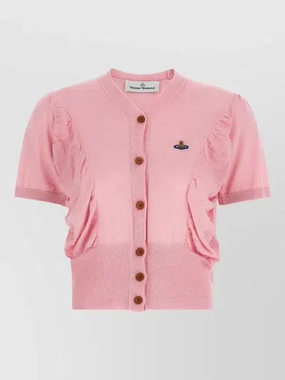 Vivienne Westwood Pamela Short Sleeve Sweater Ruffle Detail In Pink