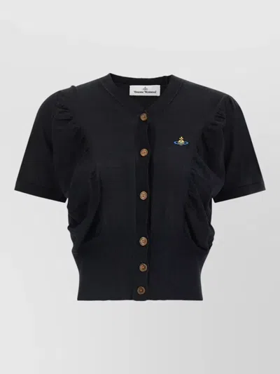 Vivienne Westwood Pamela V Neck Knit Short Sleeve Sweater In Black