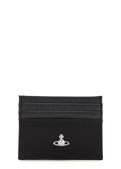 Vivienne Westwood Panelled Orb Leather And Twill Card Holder In Black
