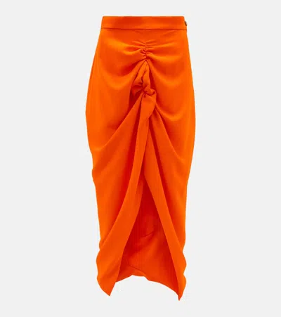 Vivienne Westwood Panther Asymmetrical Crêpe Midi Skirt In Neon Orange