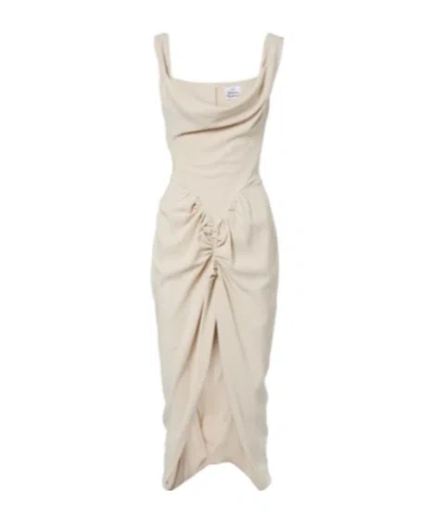 Vivienne Westwood Panther Draped Ruched Midi Dress In Neutral