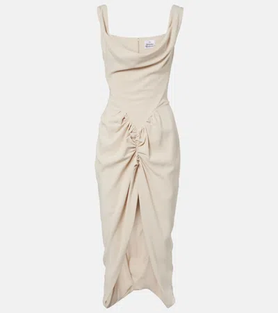 Vivienne Westwood Panther Draped Ruched Midi Dress In White