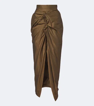 Vivienne Westwood Panther Gathered Cotton-blend Midi Skirt In Brown