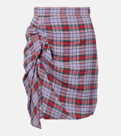 Vivienne Westwood Mini Side Panther Ruffled Tartan Skirt In Gray