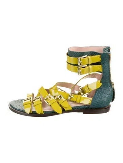 Pre-owned Vivienne Westwood Patent Leather Colorblock Pattern Gladiator Sandals In Green