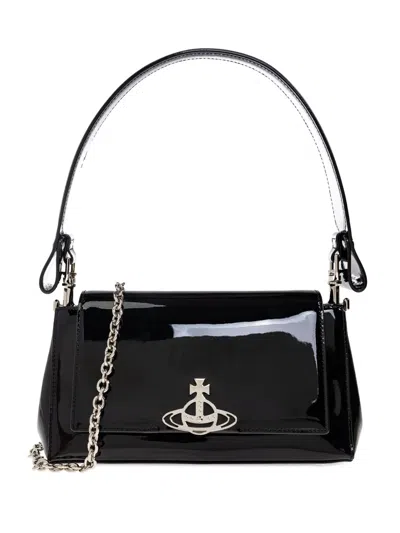 Vivienne Westwood Patent-leather Orb Shoulder Bag In Black