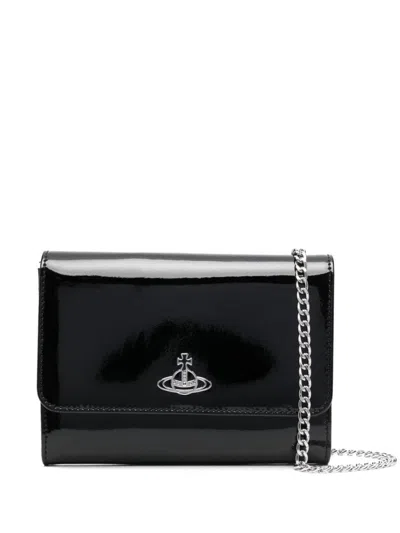 Vivienne Westwood Patent Leather Wallet On Chain In Black