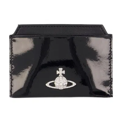 Vivienne Westwood Patent Leather With Orb Logo Card Case In Black