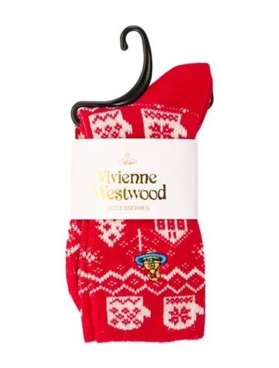 Pre-owned Vivienne Westwood Pattern Print Mid-crew Socks W/tags In Red