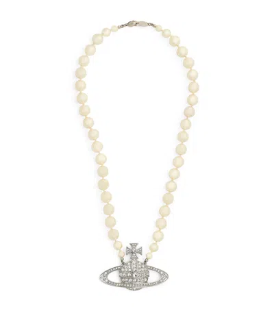 Vivienne Westwood Pearl Bas Relief Necklace In Silver