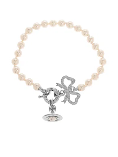Vivienne Westwood Pearl Bow Bracelet In Neutral