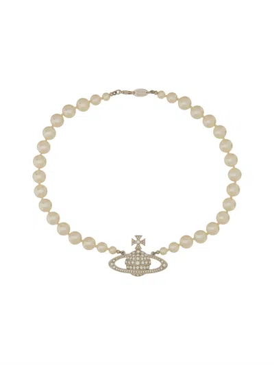 Vivienne Westwood Pearl Choker With Orb Bas-relief In Gold