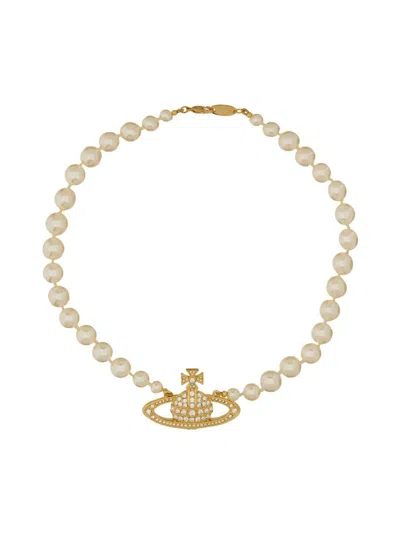 Vivienne Westwood Pearl Choker With Orb Bas-relief In Gold