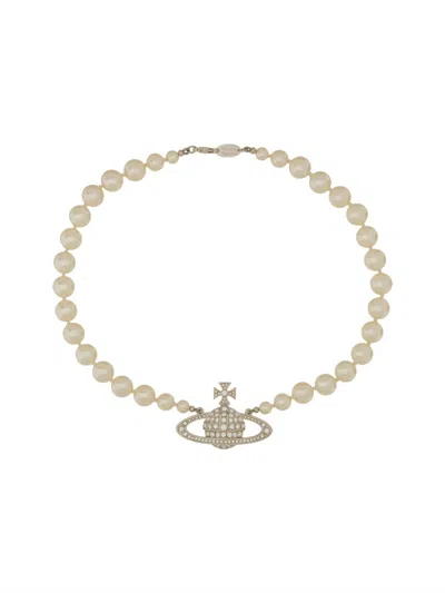 Vivienne Westwood Pearl Choker With Orb Basrelief In White