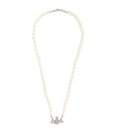 Vivienne Westwood Pearl Mini Bas Relief Necklace In Silver