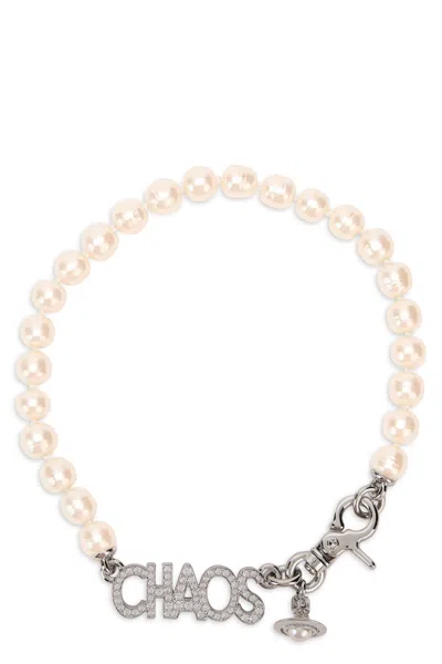 Vivienne Westwood Pearl Mini Bracelet With Pendant Closure In Metallic