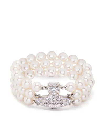 Vivienne Westwood Pearl Orb Bracelet In Platinum/creamrose/white