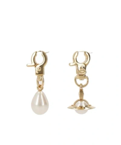 Vivienne Westwood Pearl Pendant Asymmetrical Earrings In Yellow