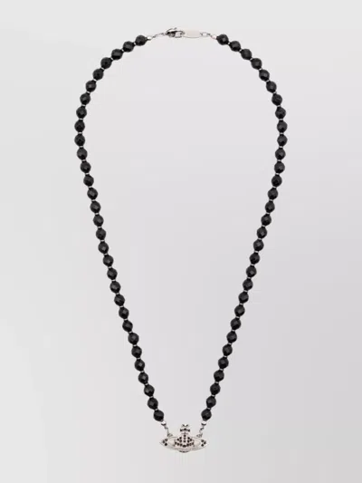 Vivienne Westwood Pendant Beaded Silver-tone Necklaces In Black