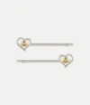 Vivienne Westwood Petra Bobby Pins Platinum-gold-white-pearl-tint-mop-white-opal Brass Unisex In Platinum-gold-white-pearl-tint-mop-white-opal