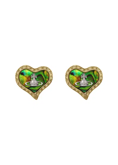 Vivienne Westwood Petra Heart Crystal-embellished Stud Earrings In Green
