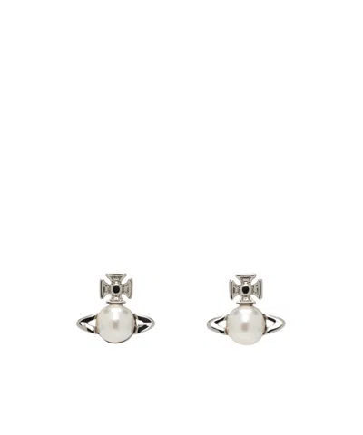 Vivienne Westwood Pin Button Beaded Earrings In White