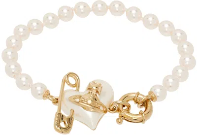 Vivienne Westwood Pink & Gold Orietta Pearl Bracelet In R107 Gold/creamrose
