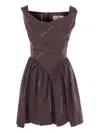 Vivienne Westwood Pinstripe Off-shoulder Mini Dress In Burgundy