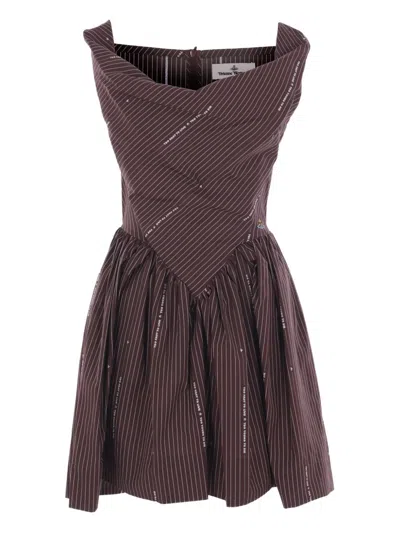 Vivienne Westwood Pinstripe Off-shoulder Mini Dress In Burgundy
