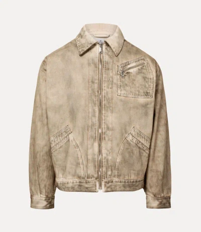 Vivienne Westwood Piranha Jacket Marble Denim Washed-beige Xl Men In Brown