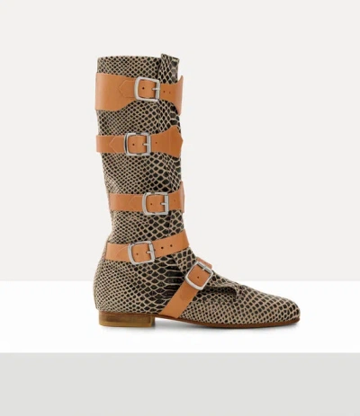Vivienne Westwood Pirate Boot Snake-effect Leather Beige 8-41 Unisex In Brown